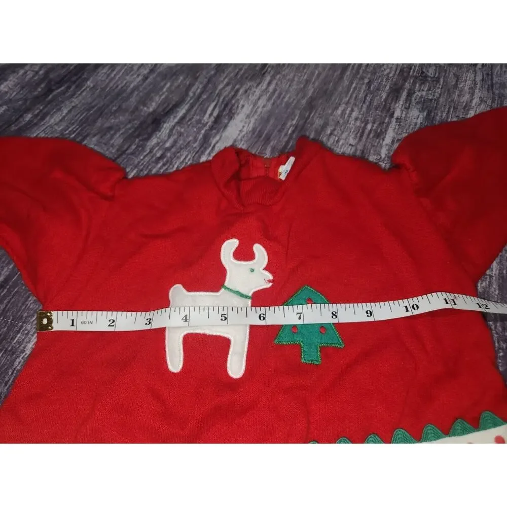 Vintage Ruth Scharf Red Baby Romper Pajamas Christmas Reindeer‎ USA 12M